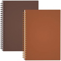 Surard Ruled Spiral Notebook, Plastic Flexible Cover A5 2 Pack 5.5x8.3” Travel Journal Memo Writing Notepad with 100GSM Paper for School, Business, Office-Cinnabar& Silk Black