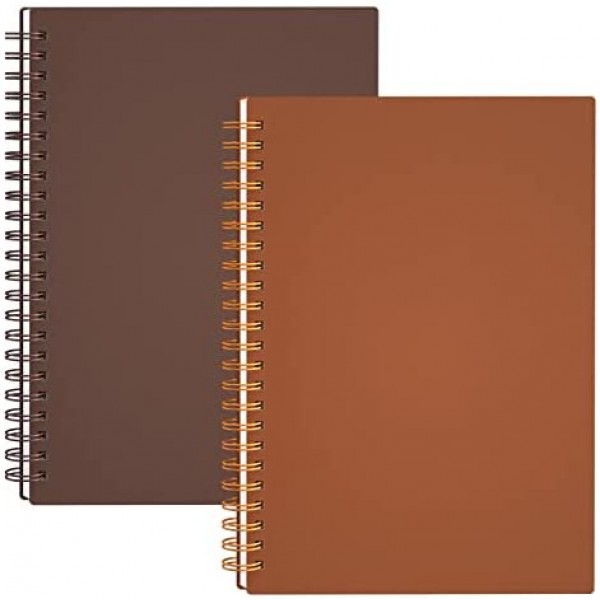 Surard Ruled Spiral Notebook, Plastic Flexible Cover A5 2 Pack 5.5x8.3” Travel Journal Memo Writing Notepad with 100GSM Paper for School, Business, Office-Cinnabar& Silk Black