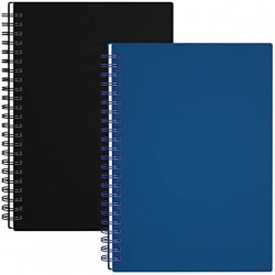 Surard Spiral Lined Notebook, A5 2 Pack 5.5x8.3” Plastic Flexible Cover Wide Ruled Travel Journal Memo Writing Note Taking Notepad with 100GSM Paper for School, Business, Office-Black &Glazed Blue