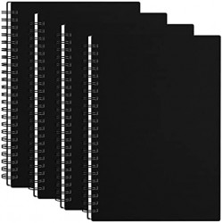 Surard Spiral Notebook Ruled, 4 Pack A5 5.5x8.3” Lined Plastic Flexible Cover Journal Memo Notepad with 100GSM Thick Paper 60 Sheet 120 Pages for Business, Schools, Offices, Students-Black